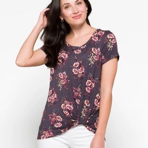NWT Stitch Fix Nine Britton Levine Knot Front Knit Tee Floral Blouse Pur…